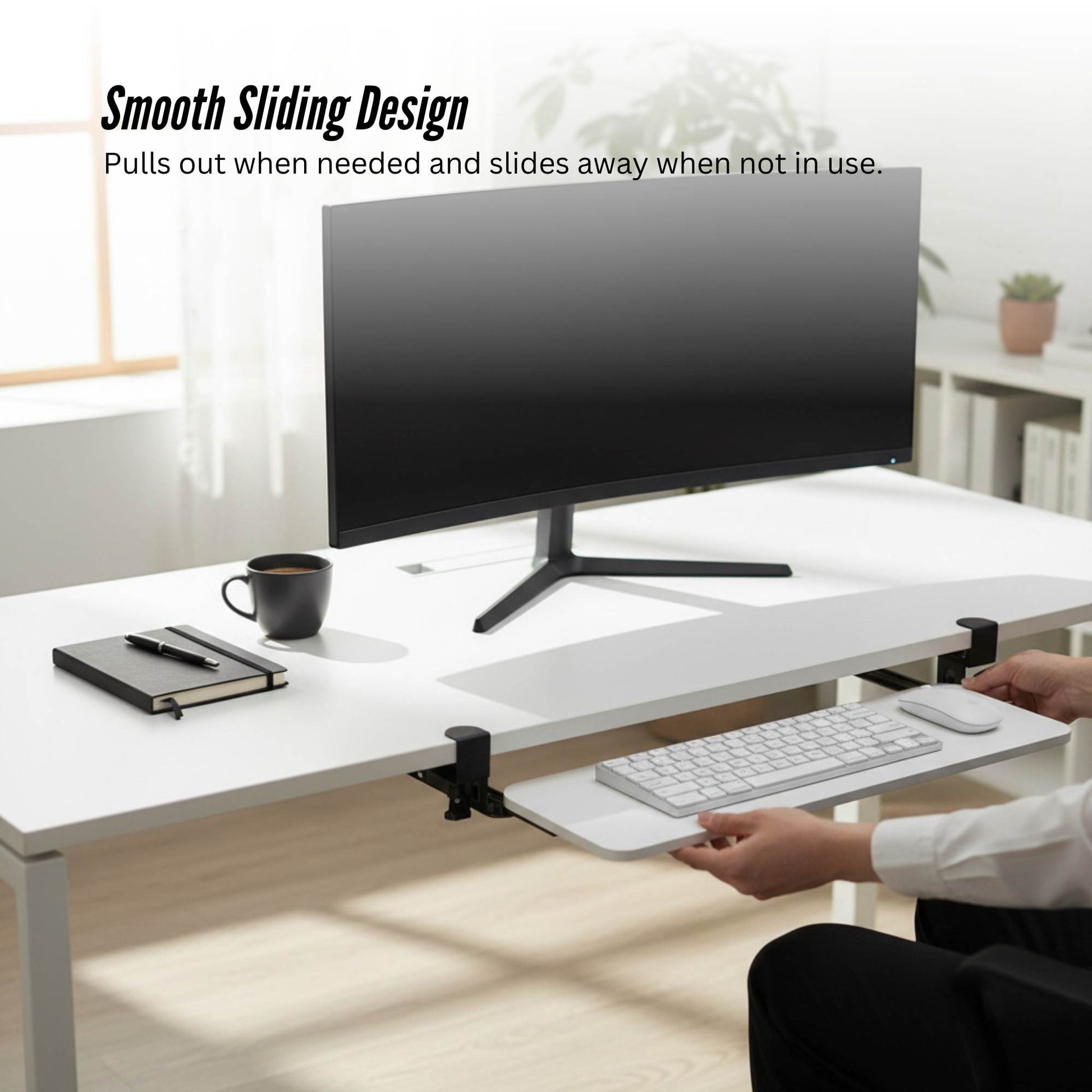 Tooleroo Computer Keyboard Tray Under Desk Clamp On Pull Out 65cm - White