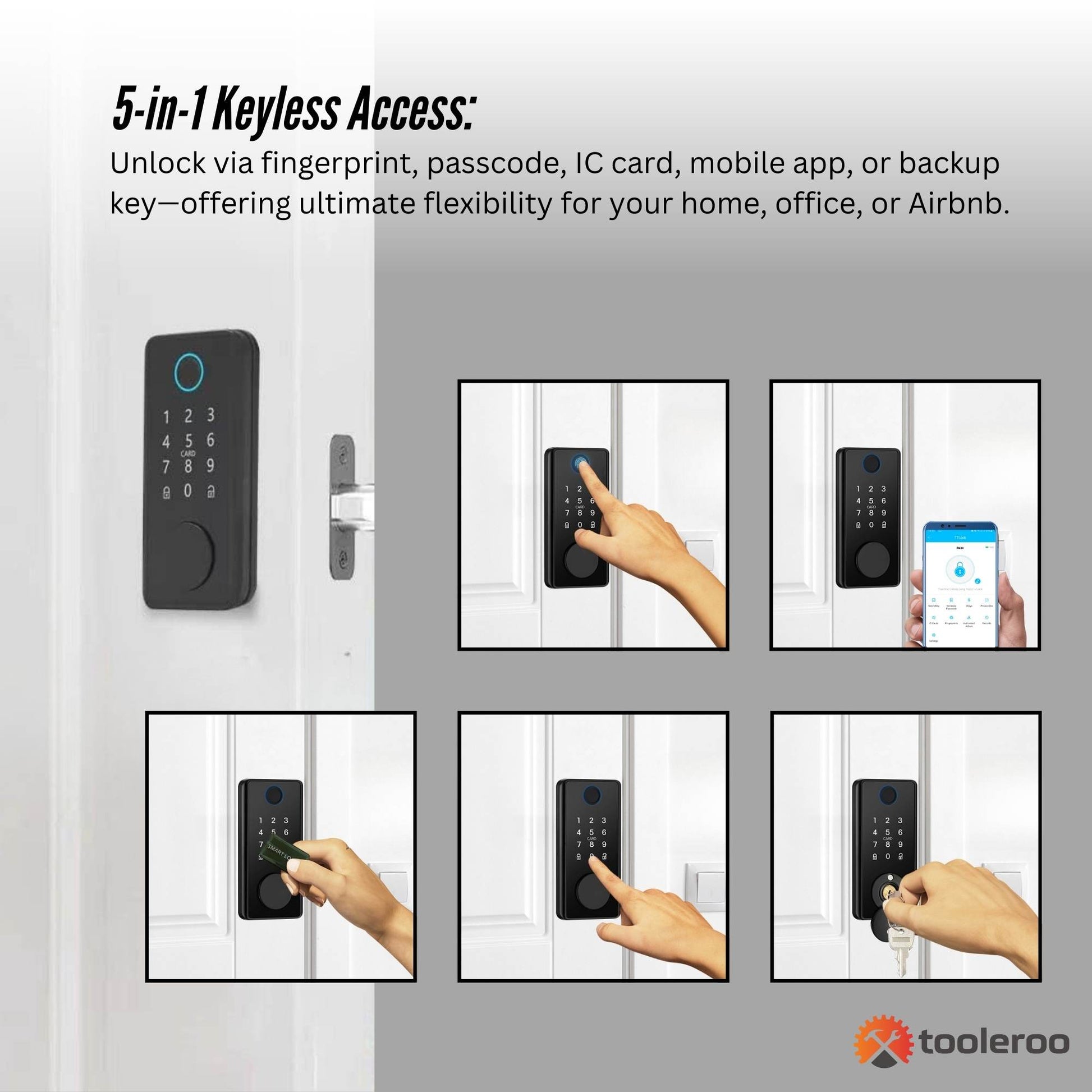 Tooleroo Digital Smart Door Lock Keypad - 5-in-1 Home Entry Security System