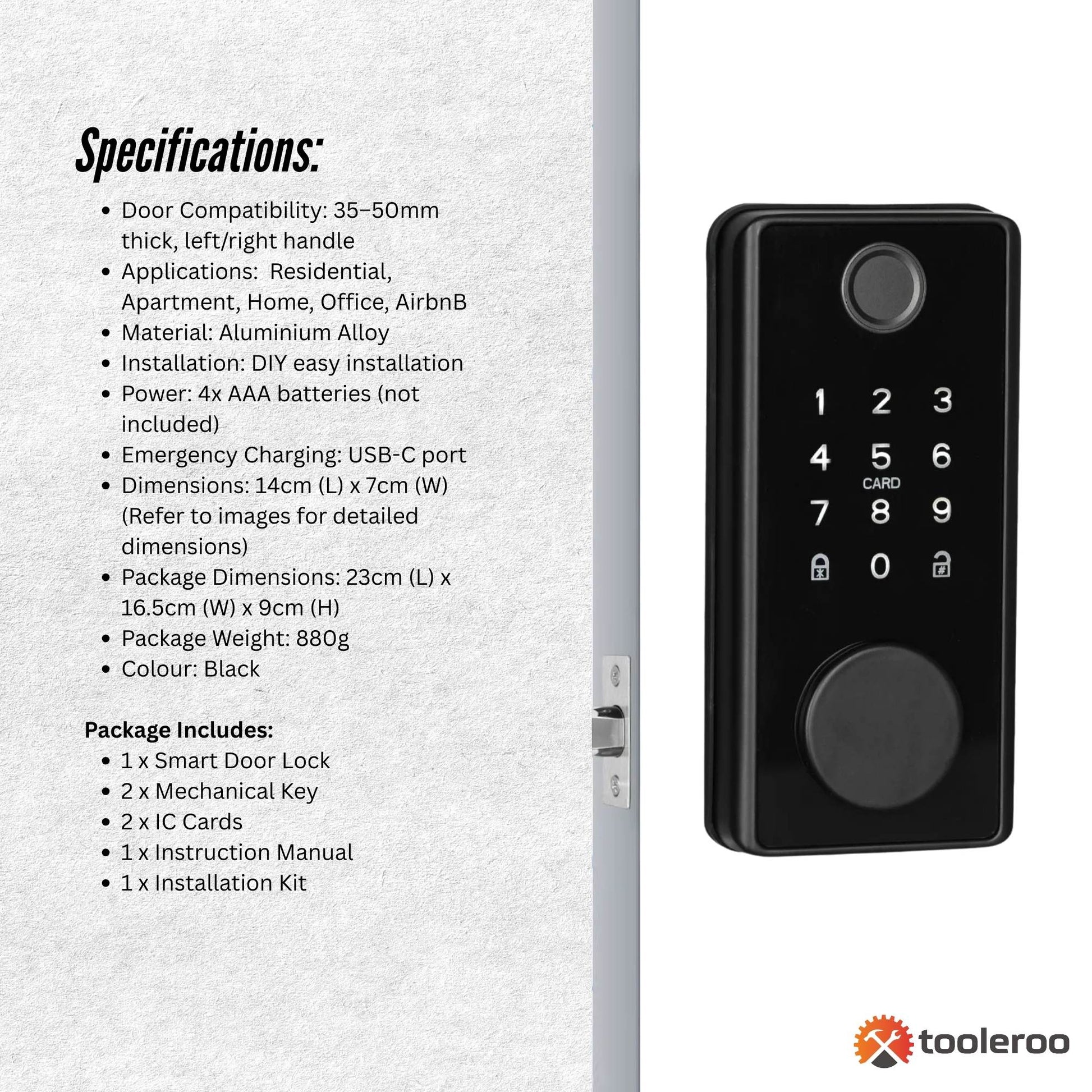 Tooleroo Digital Smart Door Lock Keypad - 5-in-1 Home Entry Security System
