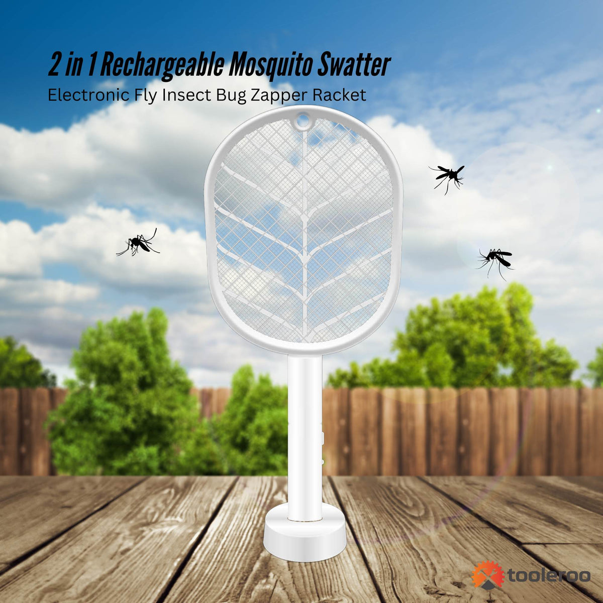 Tooleroo Electric Fly Swatter 2in1 Rechargeable Bug Mosquito Zapper Racket