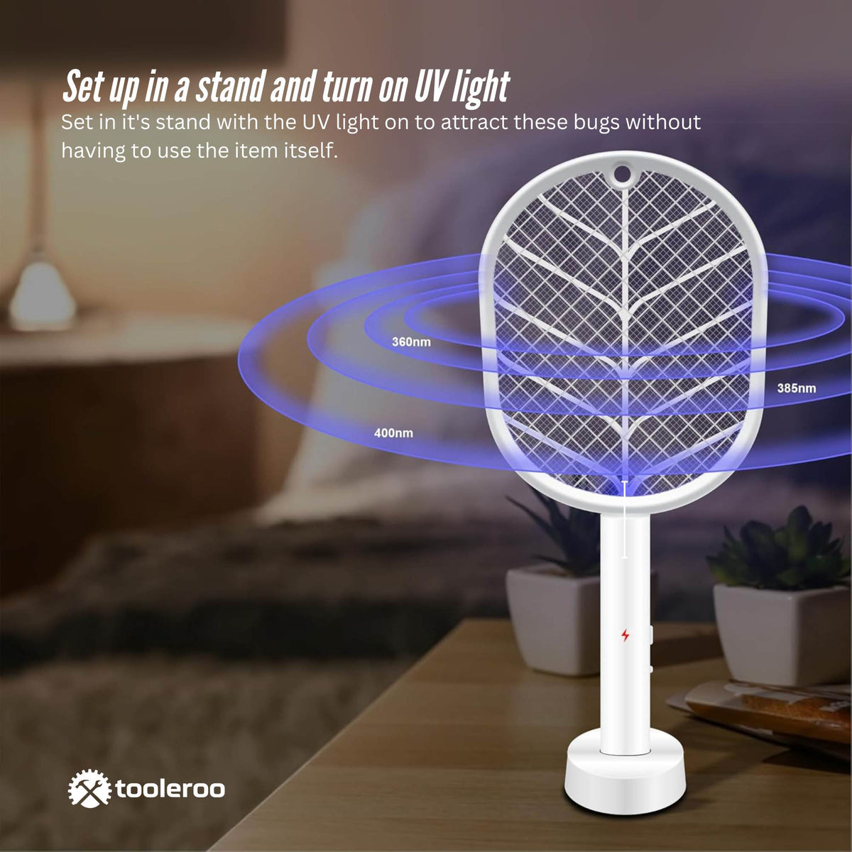 Tooleroo Electric Fly Swatter 2in1 Rechargeable Bug Mosquito Zapper Racket