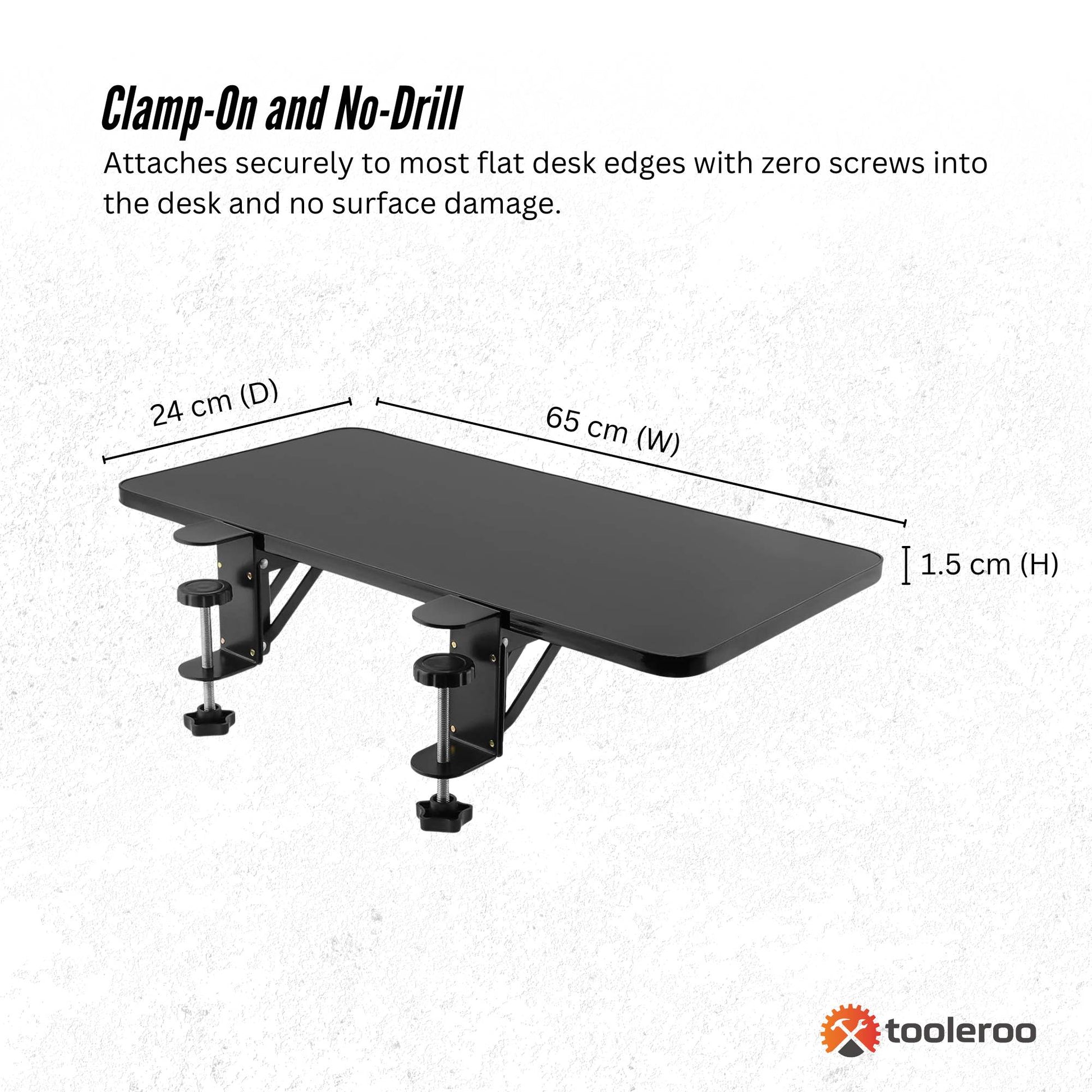 Tooleroo Folding Tray Desk Extender - Clamp-On Table Extension Shelf Black