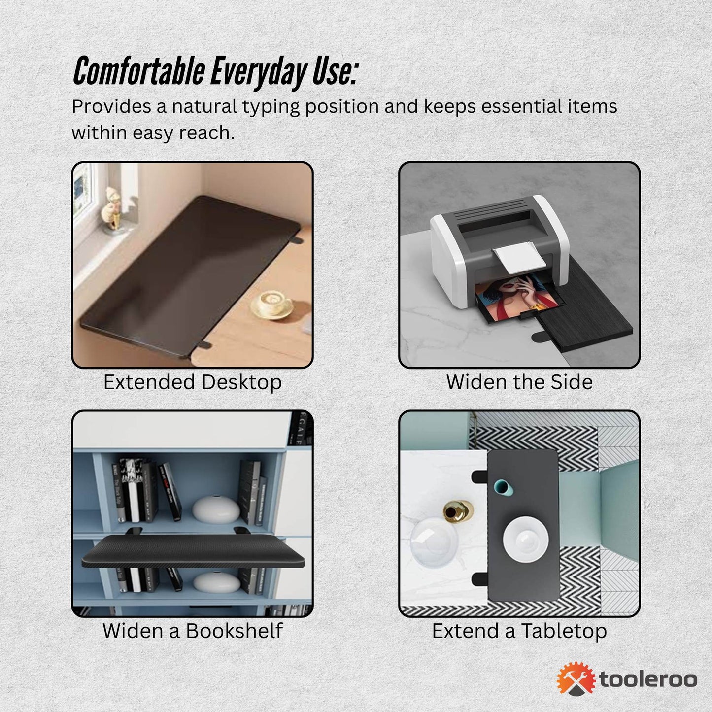 Tooleroo Folding Tray Desk Extender - Clamp-On Table Extension Shelf Black