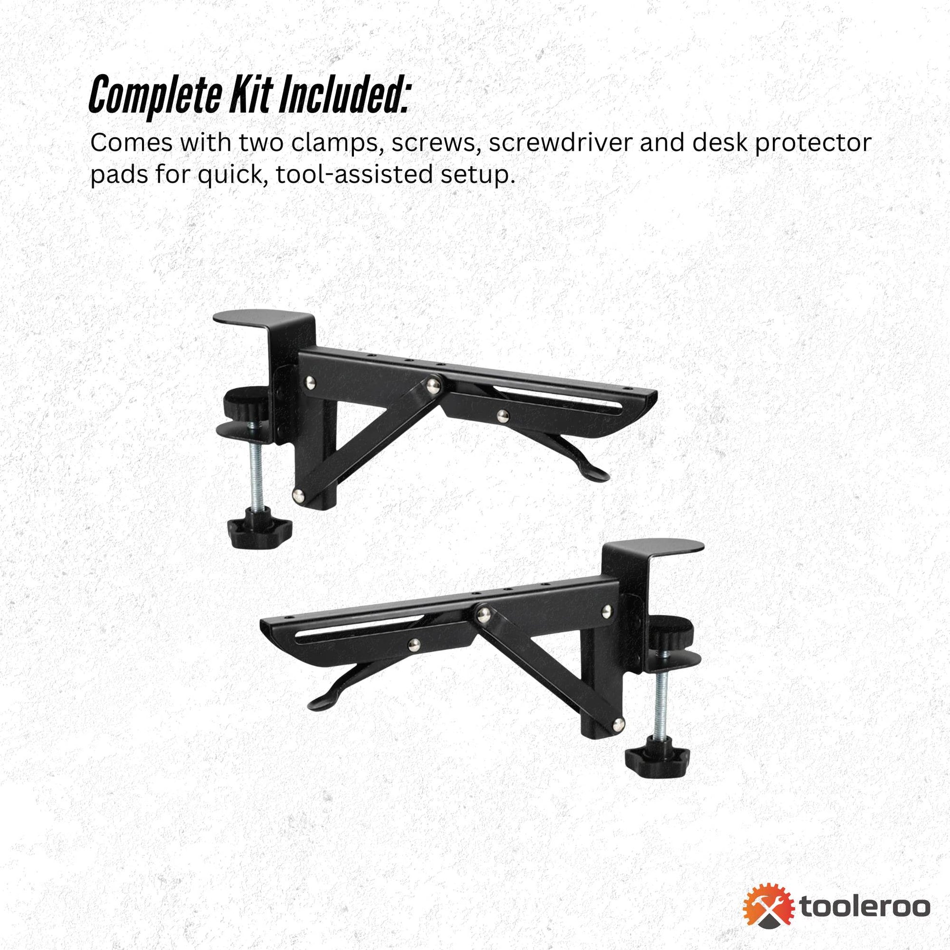 Tooleroo Folding Tray Desk Extender - Clamp-On Table Extension Shelf Black