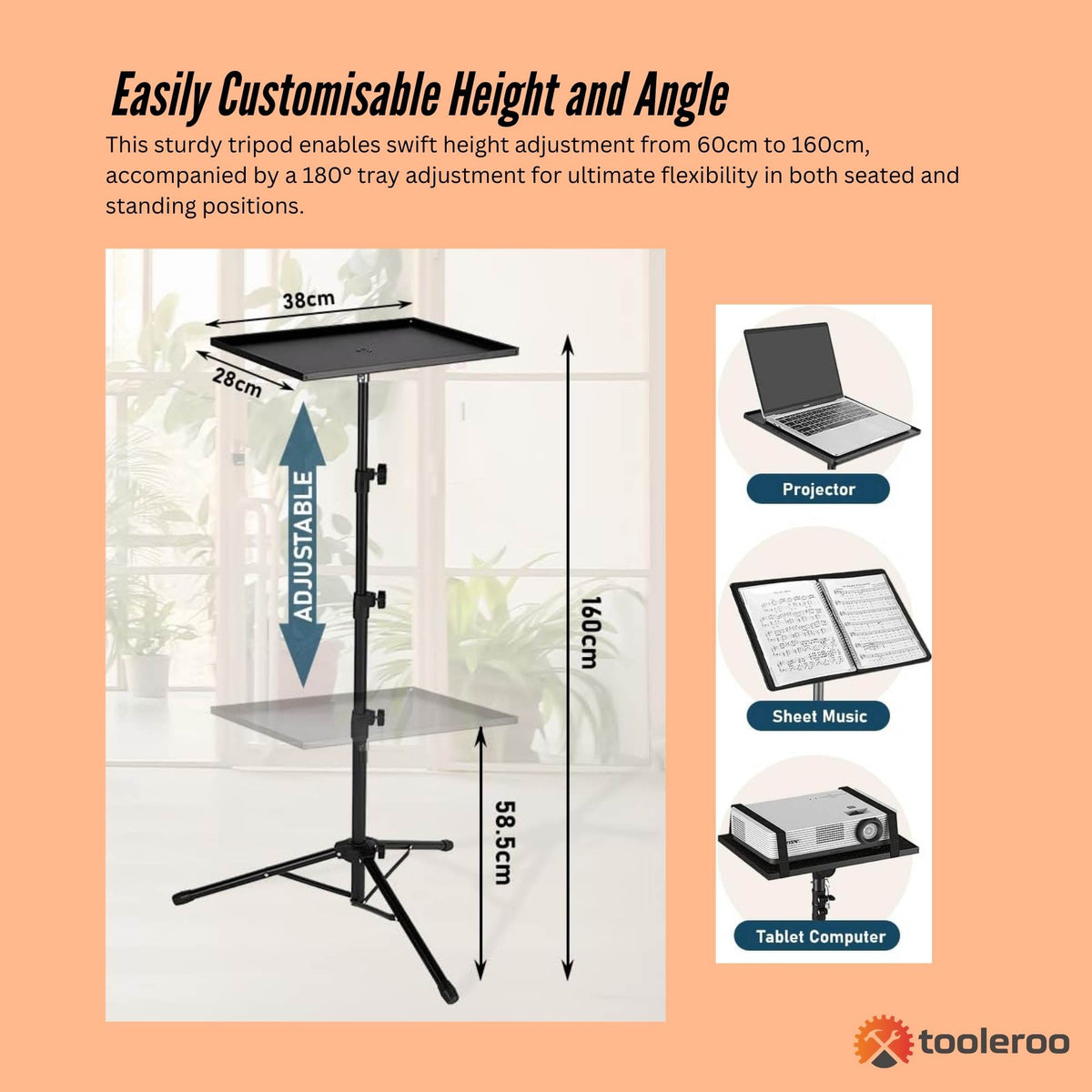 Tooleroo Laptop Stand Tripod - Adjustable Projector Holder With Phone Mount