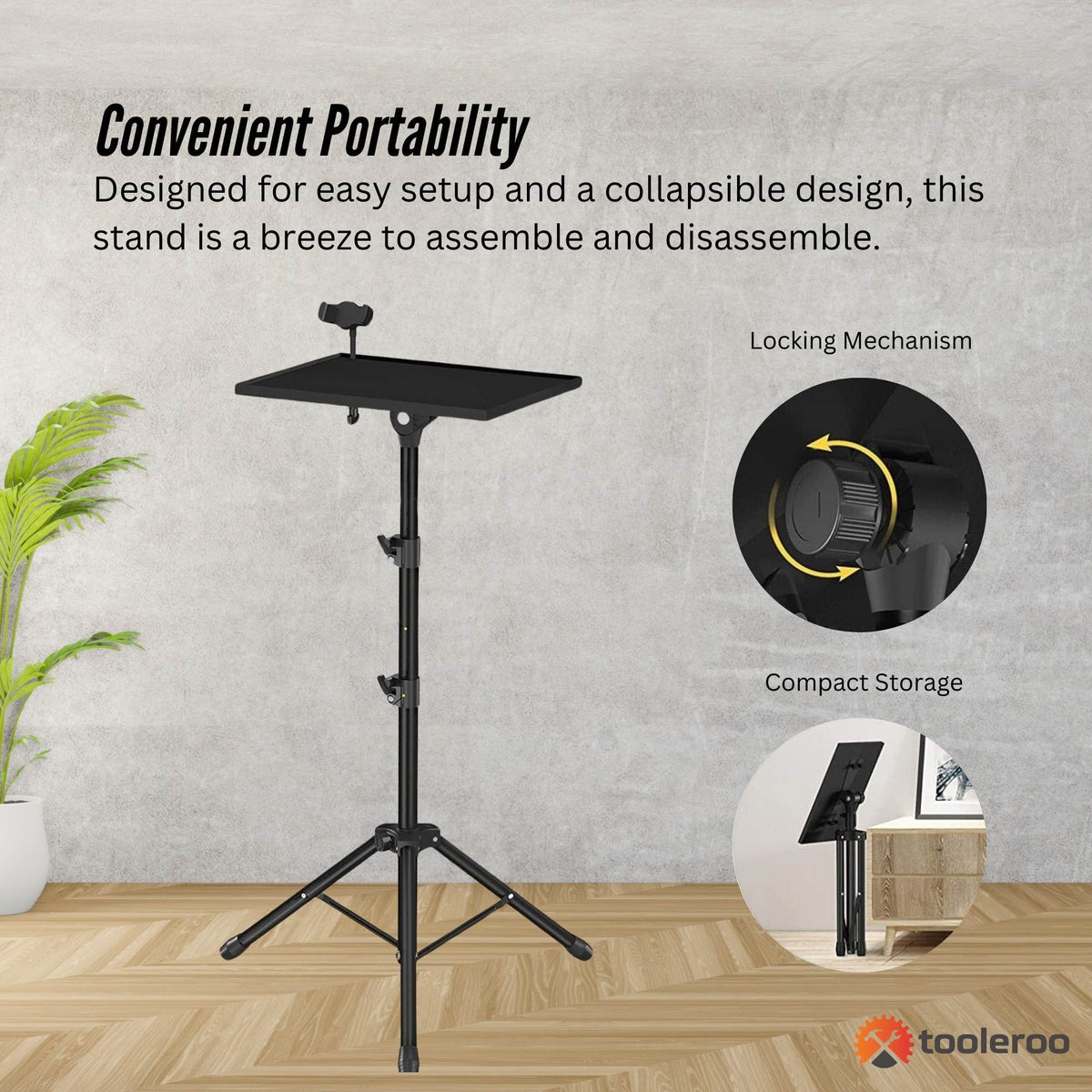 Tooleroo Laptop Stand Tripod - Adjustable Projector Holder With Phone Mount