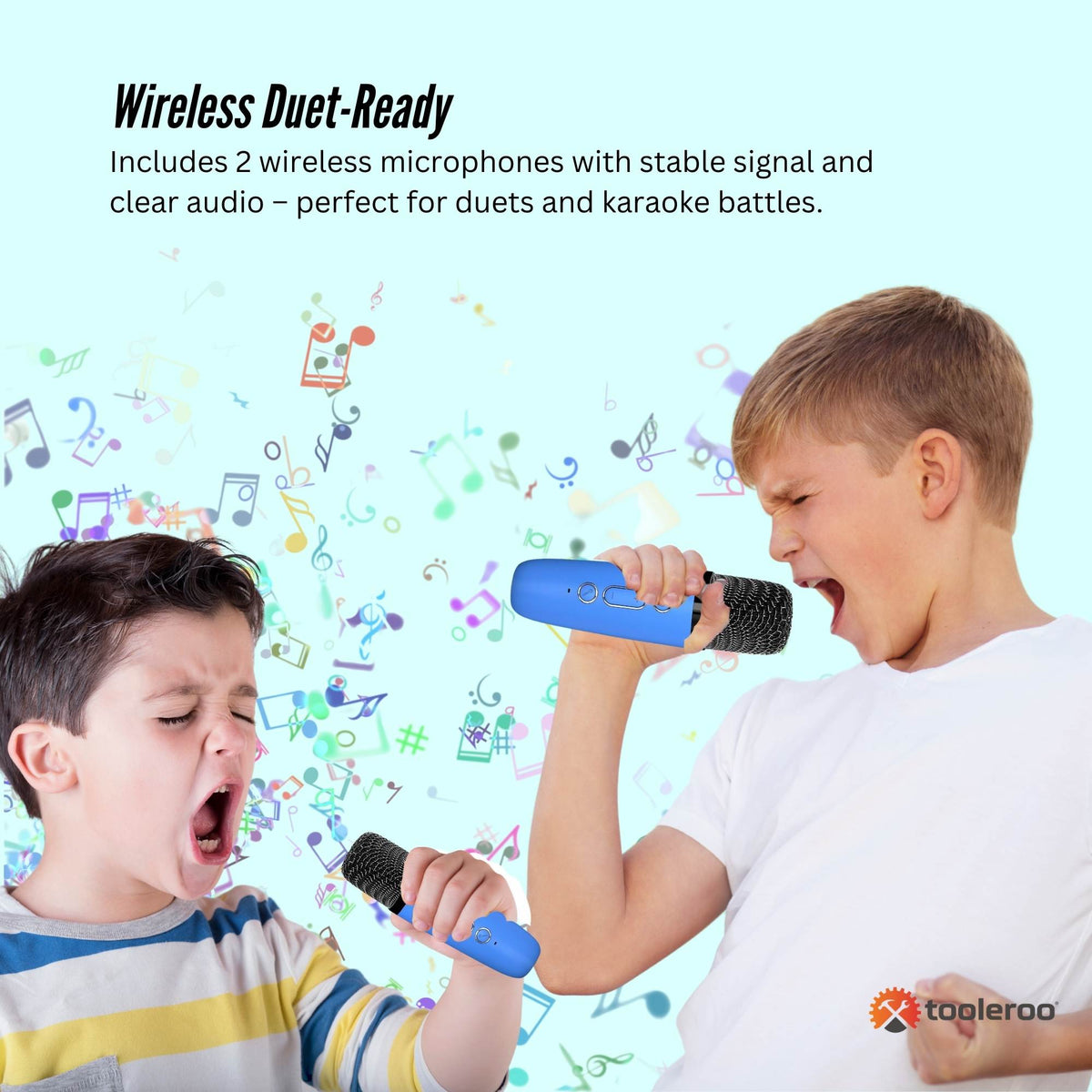 Tooleroo Mini Karaoke Machine 2 Wireless Mics Bluetooth Speaker Blue