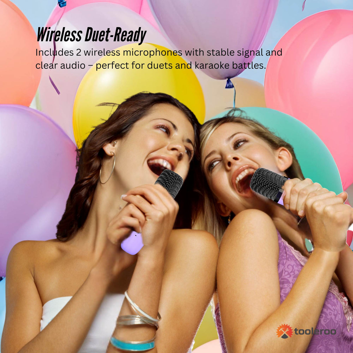 Tooleroo Mini Karaoke Machine 2 Wireless Mics Bluetooth Speaker Purple