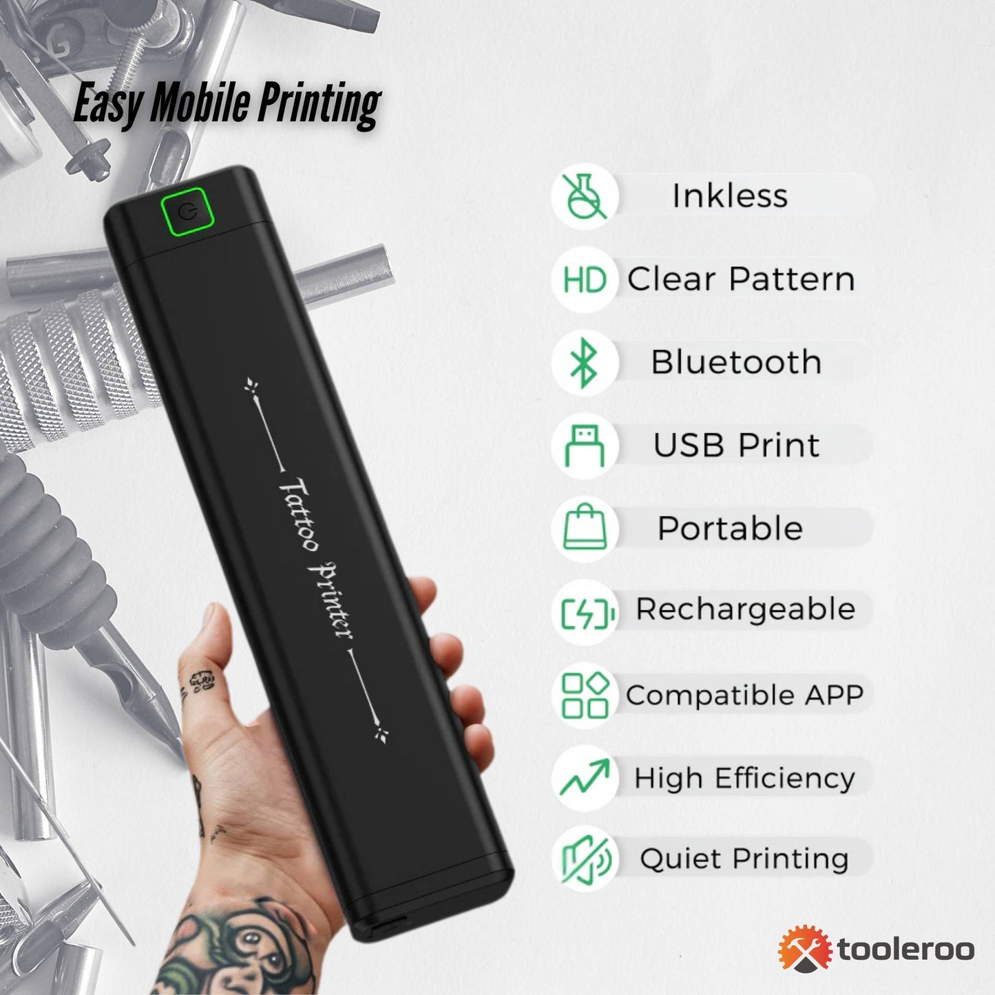 Tooleroo Portable A4 Thermal Printer Black + Tattoo Stencil Paper - Wireless