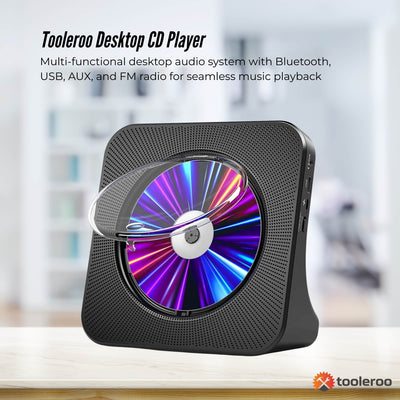 Tooleroo Portable CD Player Bluetooth FM Radio USB Rechargeable Black