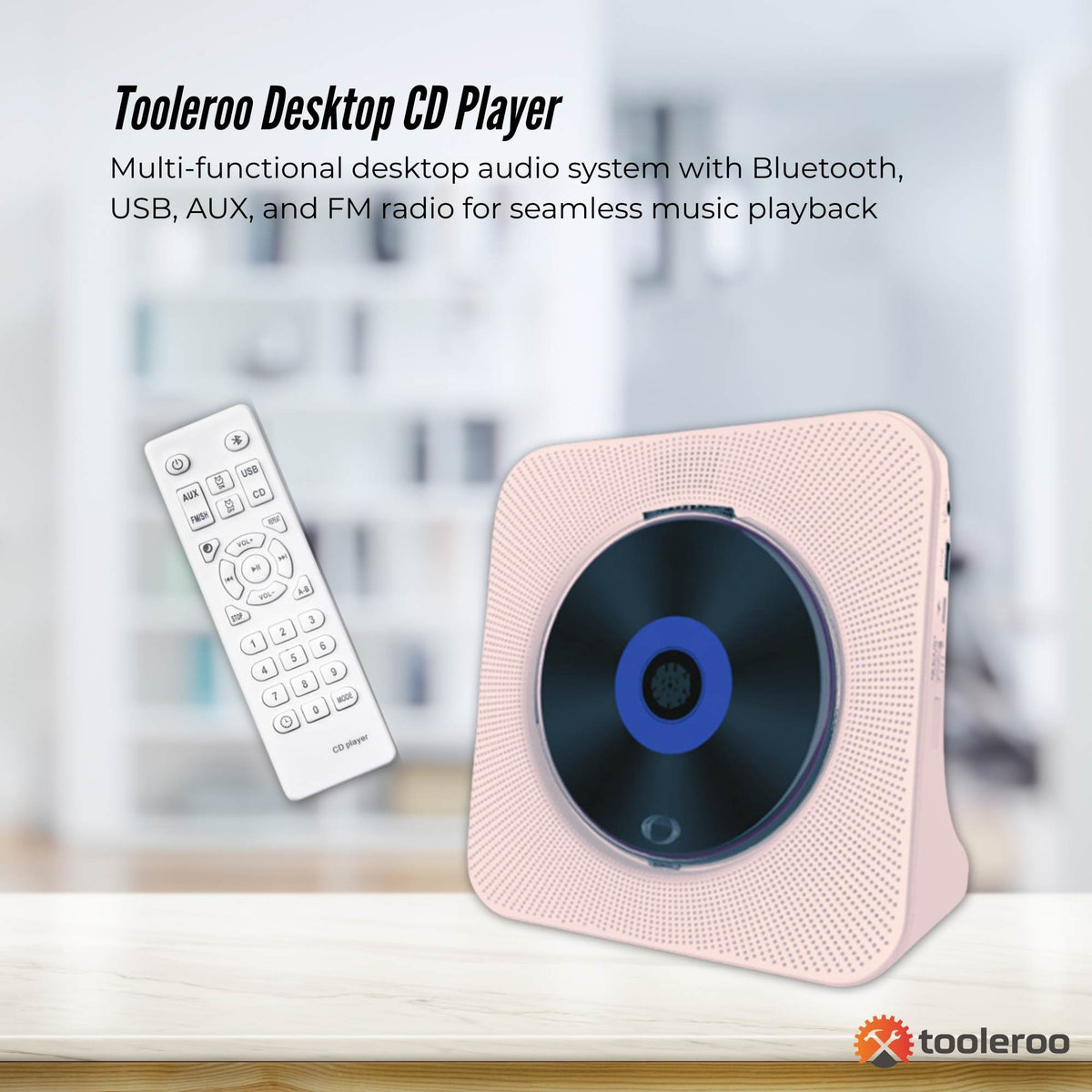 Tooleroo Portable CD Player Bluetooth FM Radio USB Rechargeable Pink