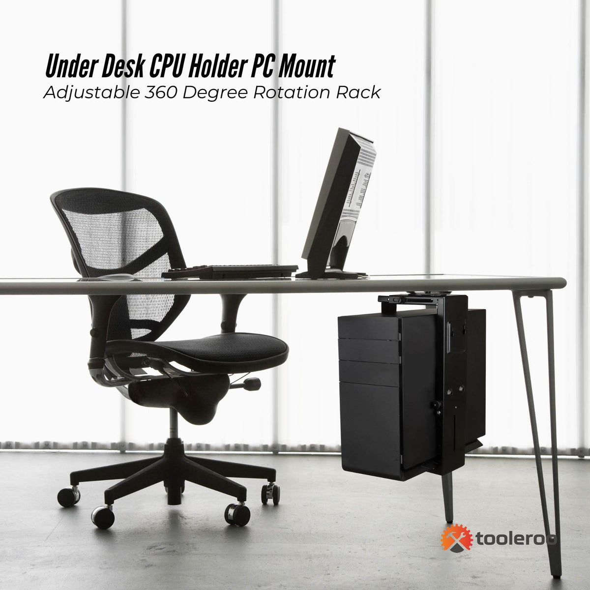 Tooleroo Under Desk PC Mount CPU Holder - Adjustable 360 Degree Swivel