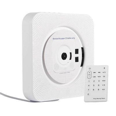 Tooleroo Wall Mount CD Player Bluetooth FM Radio USB AUX Speaker - White