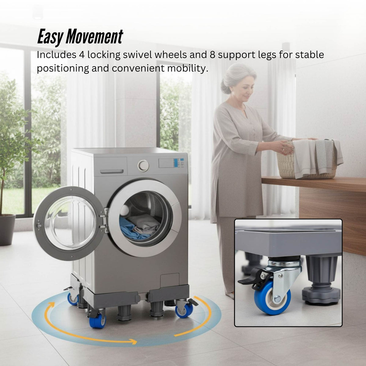 Tooleroo Washing Machine Stand - 200Kg Adjustable Wheeled Appliance Base