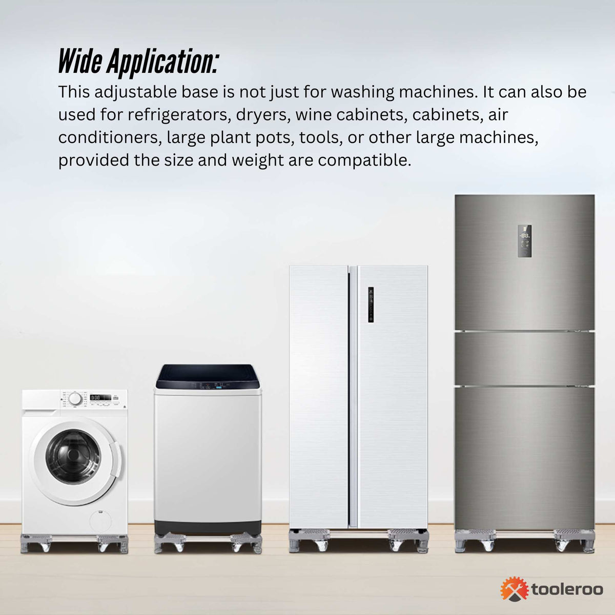Tooleroo Washing Machine Stand - 300Kg Adjustable Wheeled Appliance Base