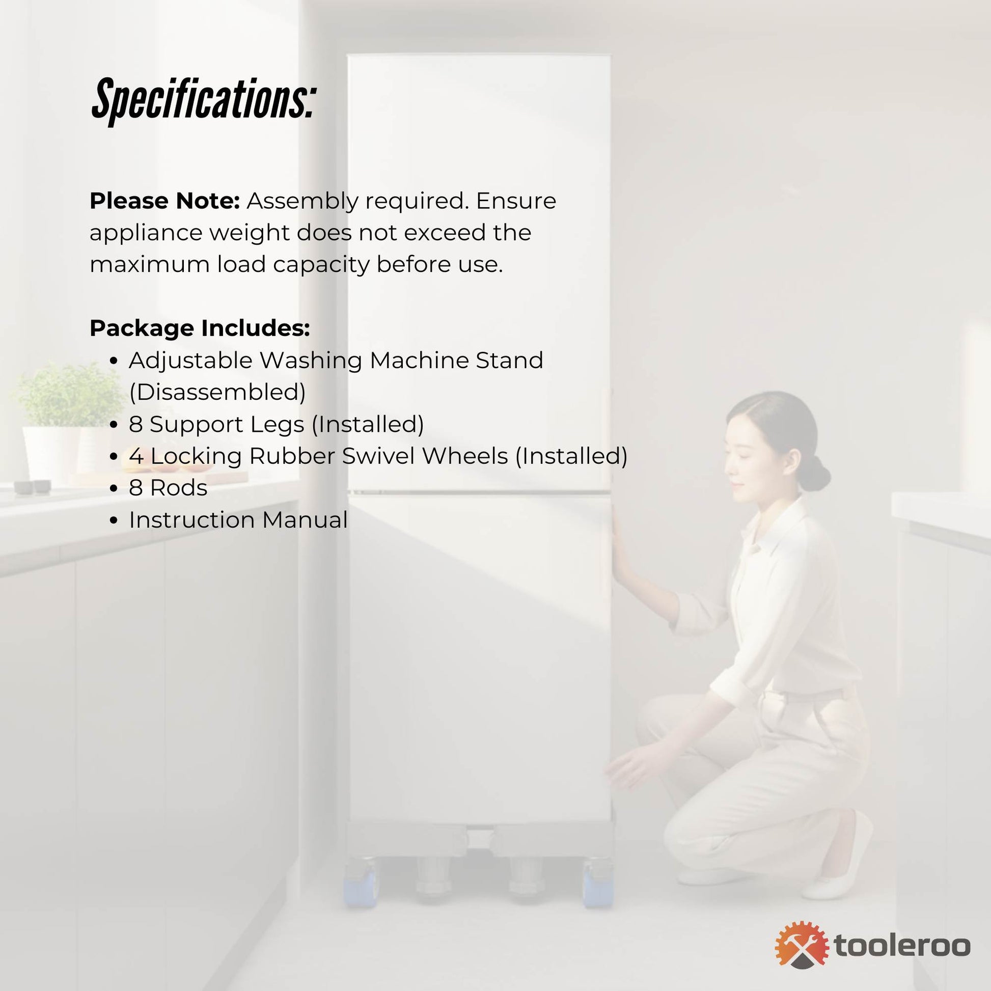 Tooleroo Washing Machine Stand - Wheeled Adjustable Fridge and Appliance Base