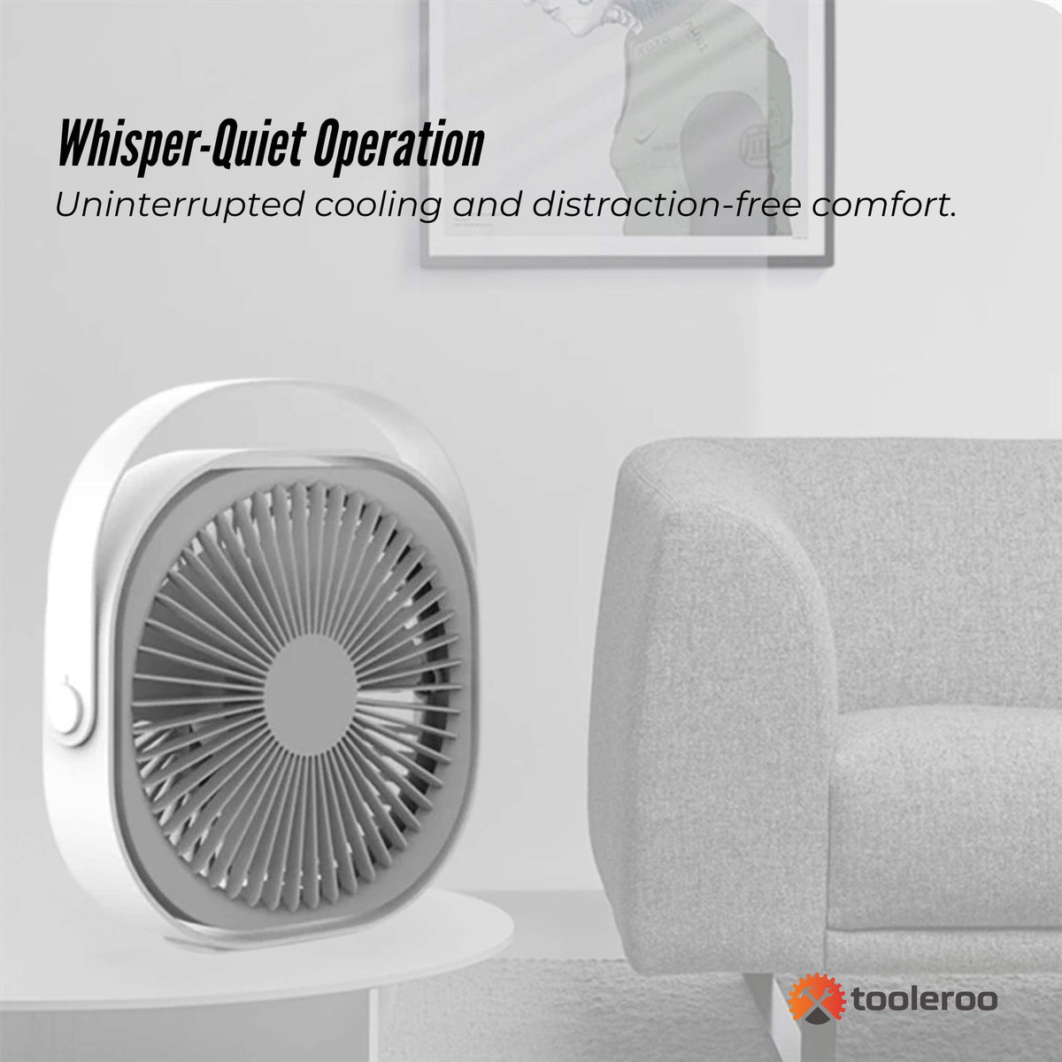 Tooleroo3-Speed USB 20cm Desktop Fan - Quiet Portable Lightweight Rechargeable Cooler