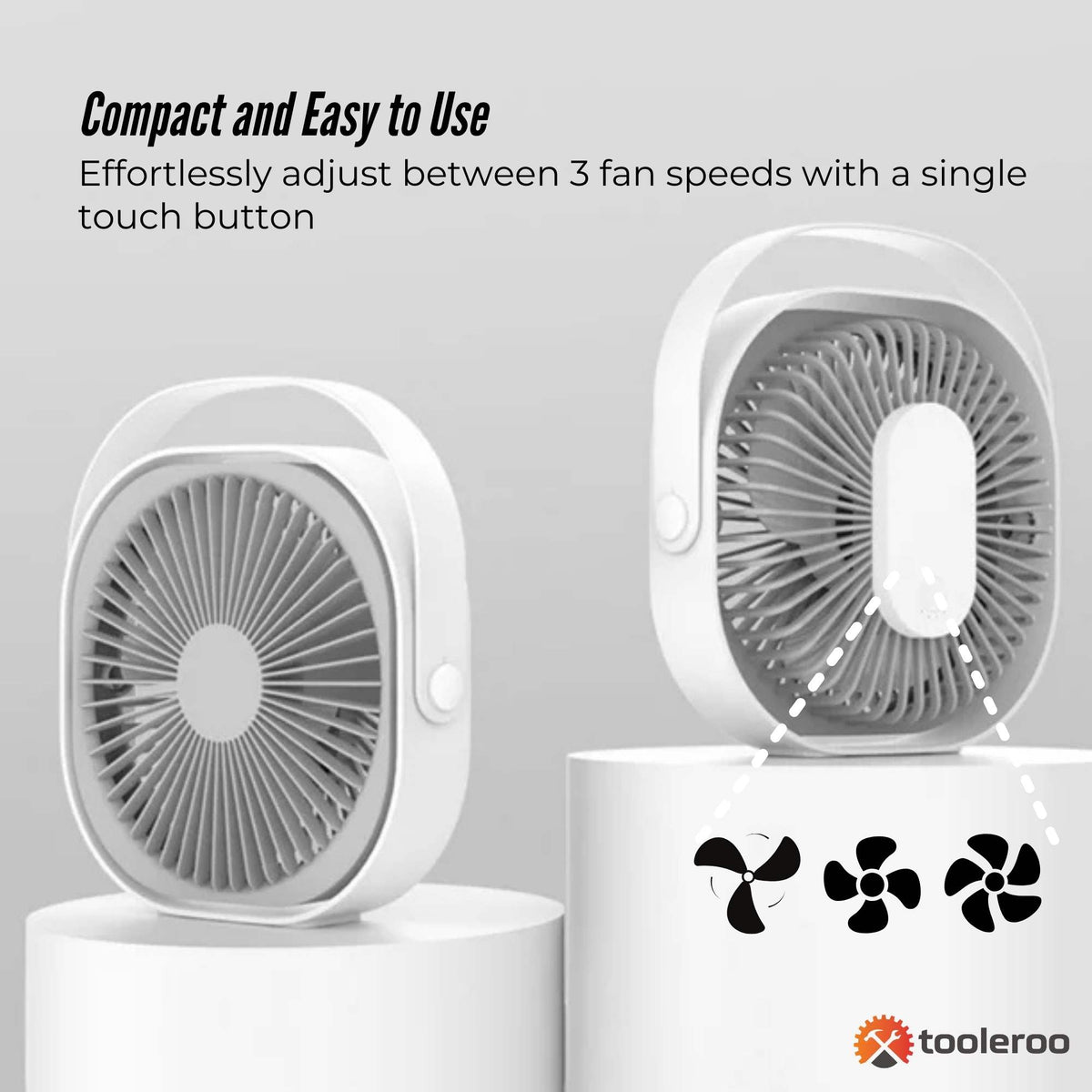 Tooleroo3-Speed USB 20cm Desktop Fan - Quiet Portable Lightweight Rechargeable Cooler