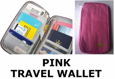 Travel Wallet Passport Holder Card Organizer Bag Phone Hot Pink Pouch
