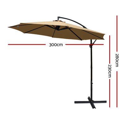 Instahut 3M Cantilevered Outdoor Umbrella - Beige