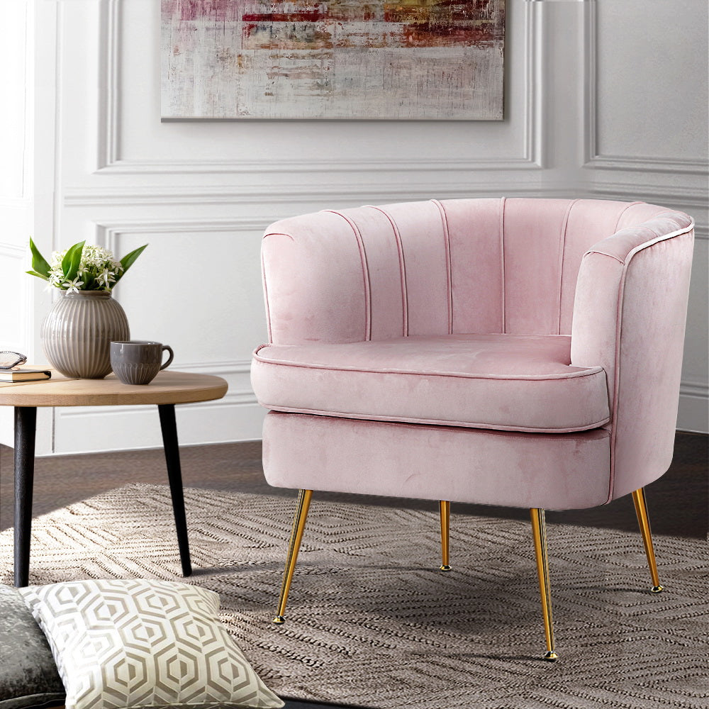 Artiss Armchair Lounge Chair Accent Armchairs Sofa Chairs Velvet Pink Couch