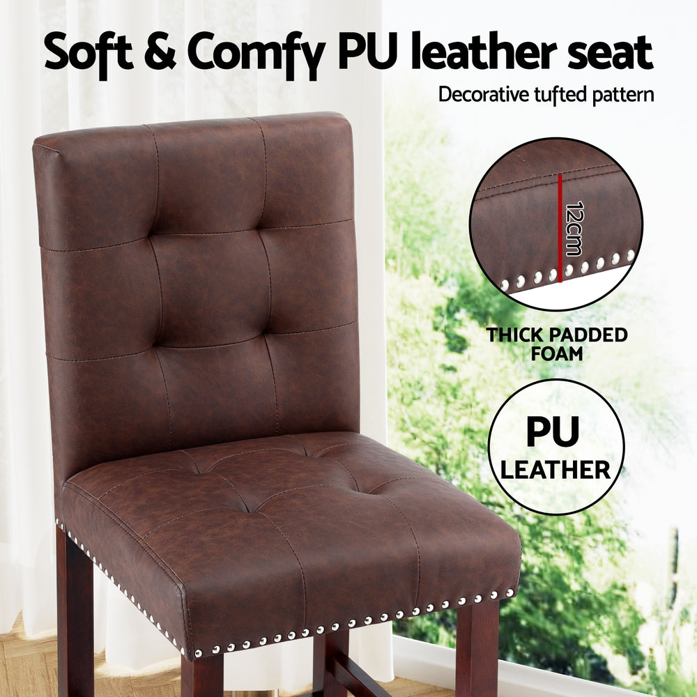 Artiss 2x Bar Stools Kitchen Dining Chairs Counter PU Leather Wooden Ada Brown