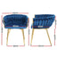 Artiss Dining Chair Cafe Chair Velvet Upholstered Woven Back Armrest Blue