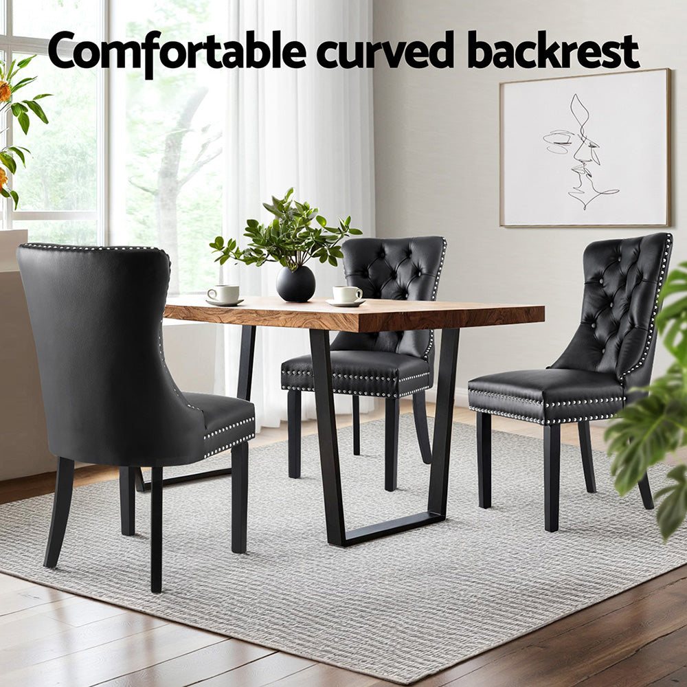 1 Set of 2 Artiss Dining Chairs Black Leather