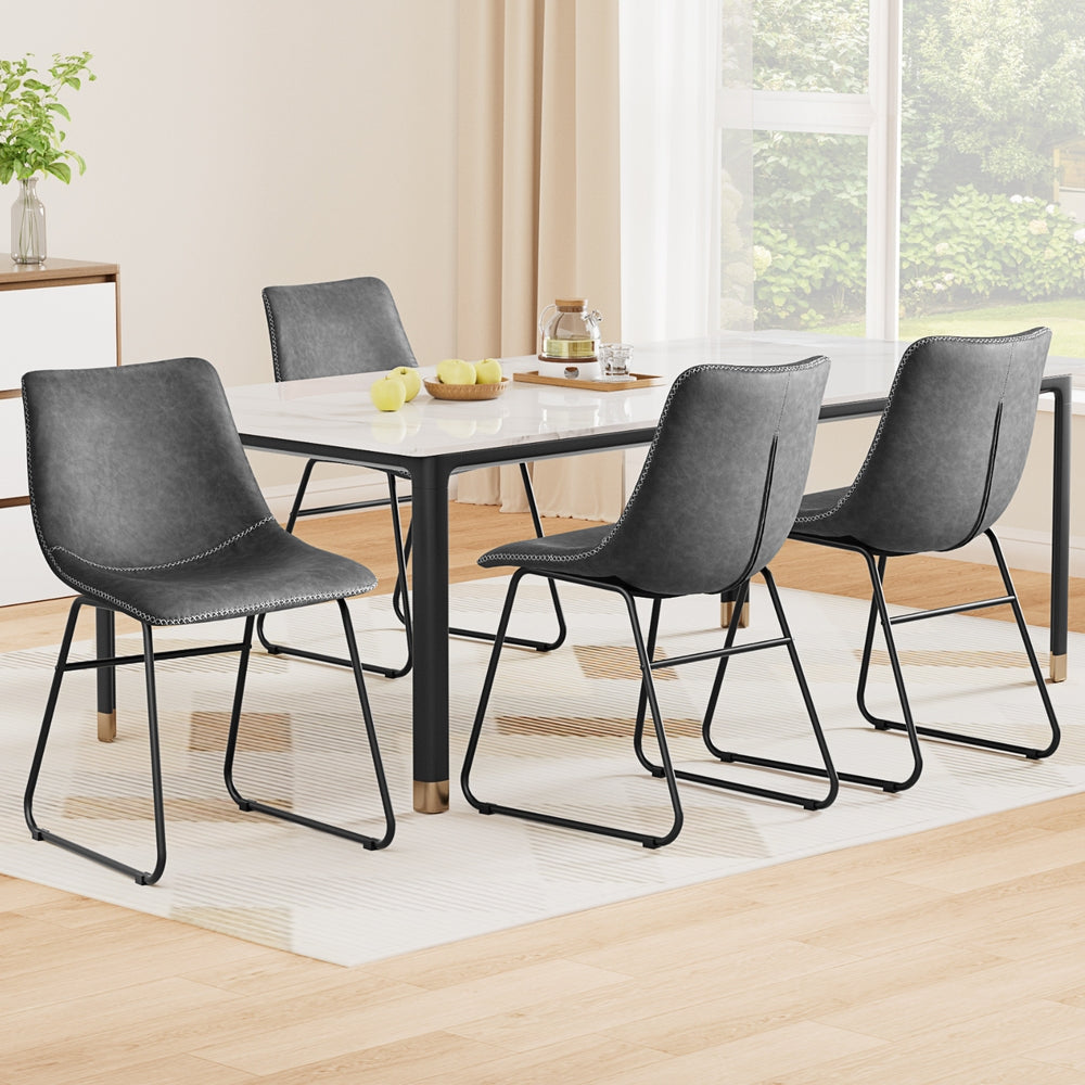 Artiss 4x Dining Chairs Retro PU Leather Kitchen Lounge Cafe Accent Chair Grey