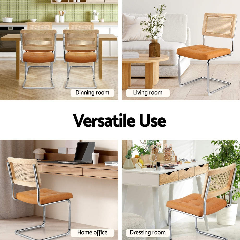 Artiss Dining Chairs Set of 2 PU Leather Rattan Cantilever Brown