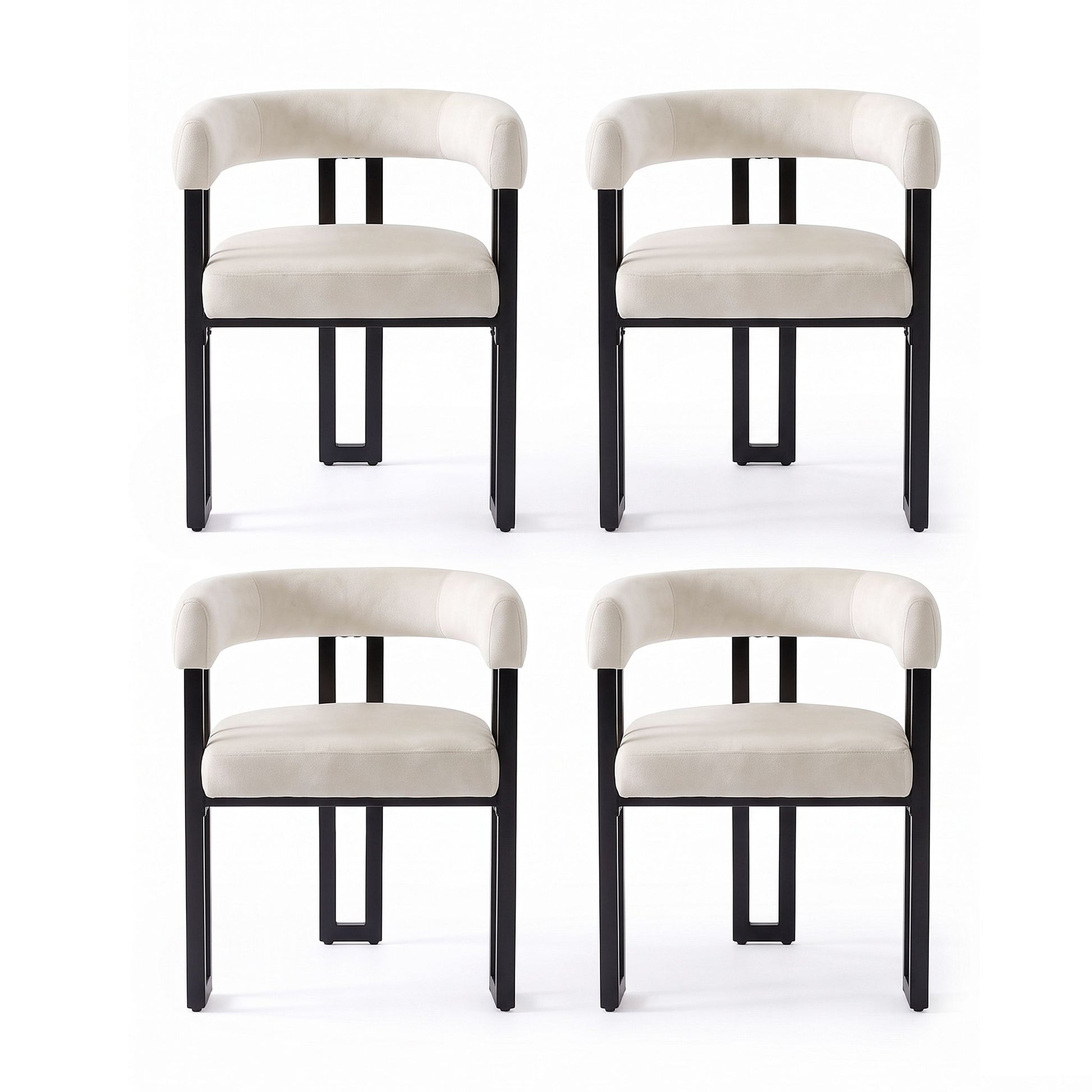 Artiss Dining Chairs Set of 4 Velvet Upholstered Barrel Chairs with Curved Armrests & Back Beige