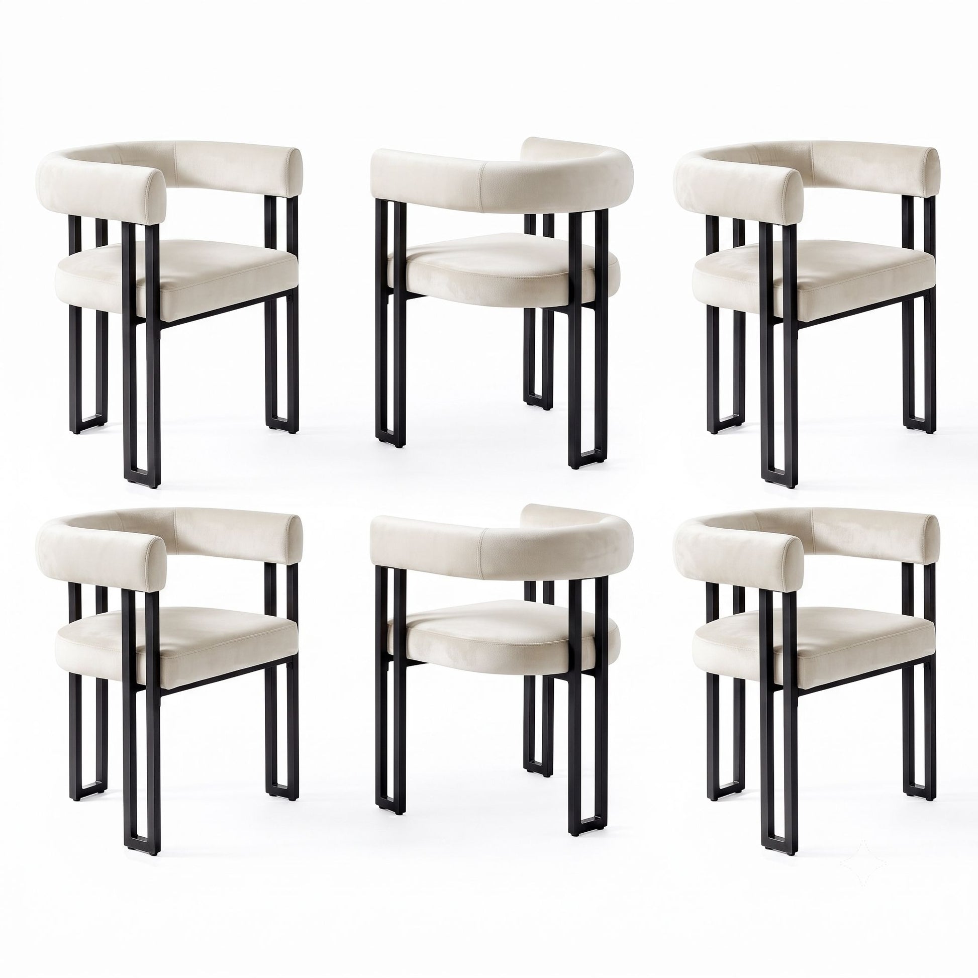 Artiss Dining Chairs Set of 6 Velvet Upholstered Barrel Chairs with Curved Armrests & Back Beige