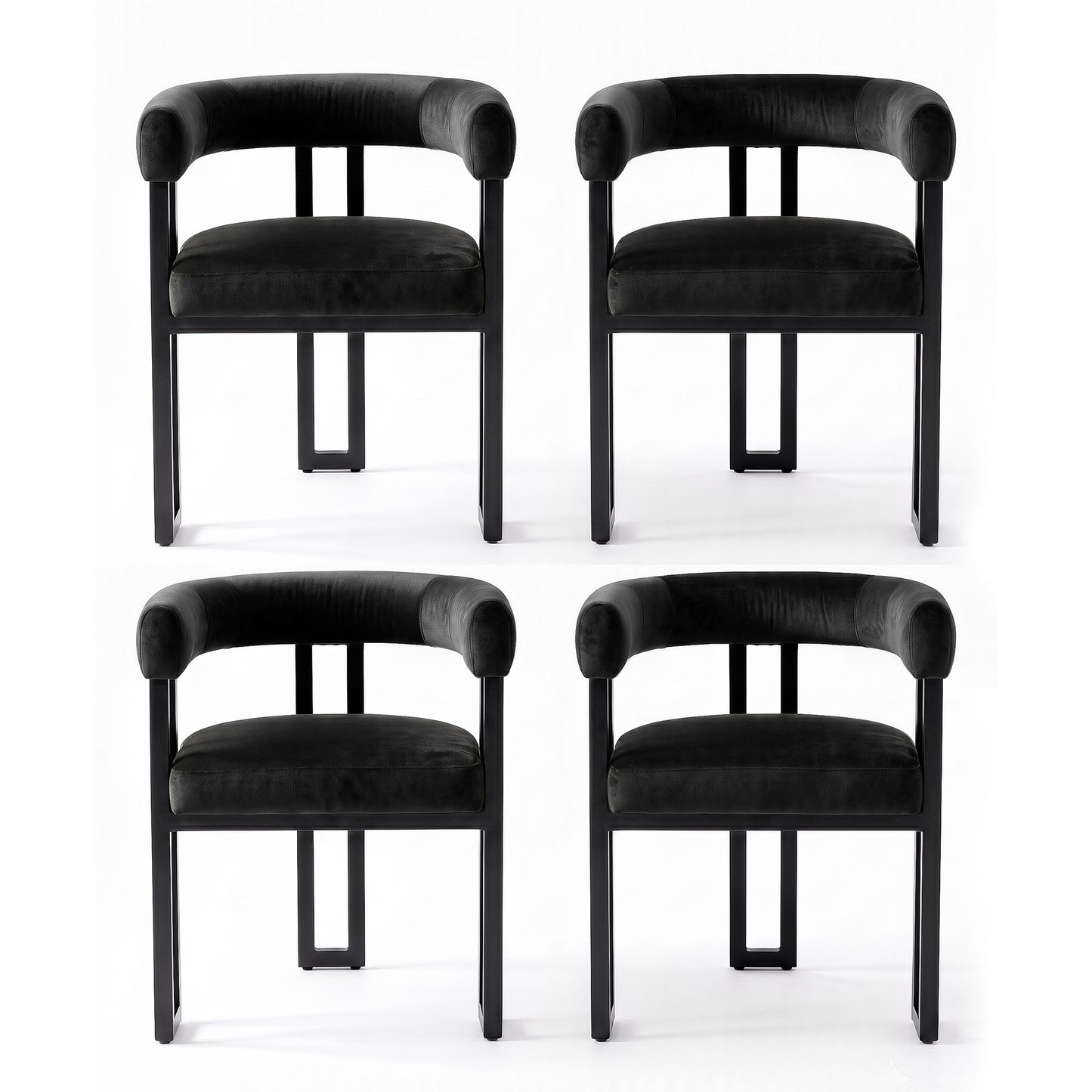 Artiss Dining Chairs Set of 4 Velvet Upholstered Barrel Chairs with Curved Armrests & Back Black