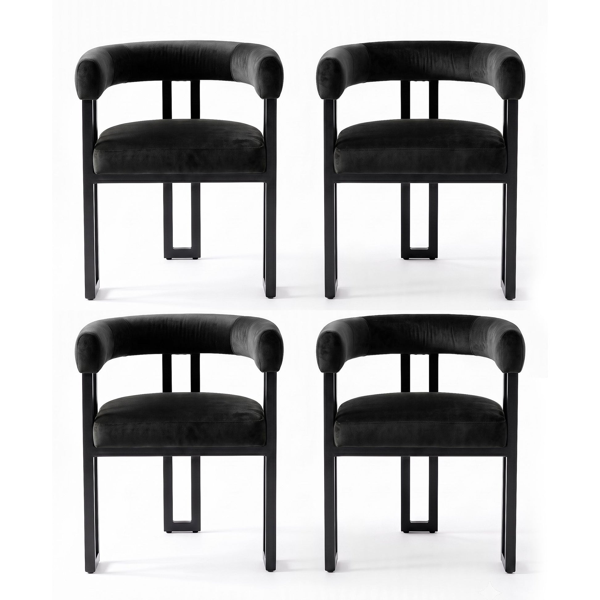 Artiss Dining Chairs Set of 4 Velvet Upholstered Barrel Chairs with Curved Armrests & Back Black