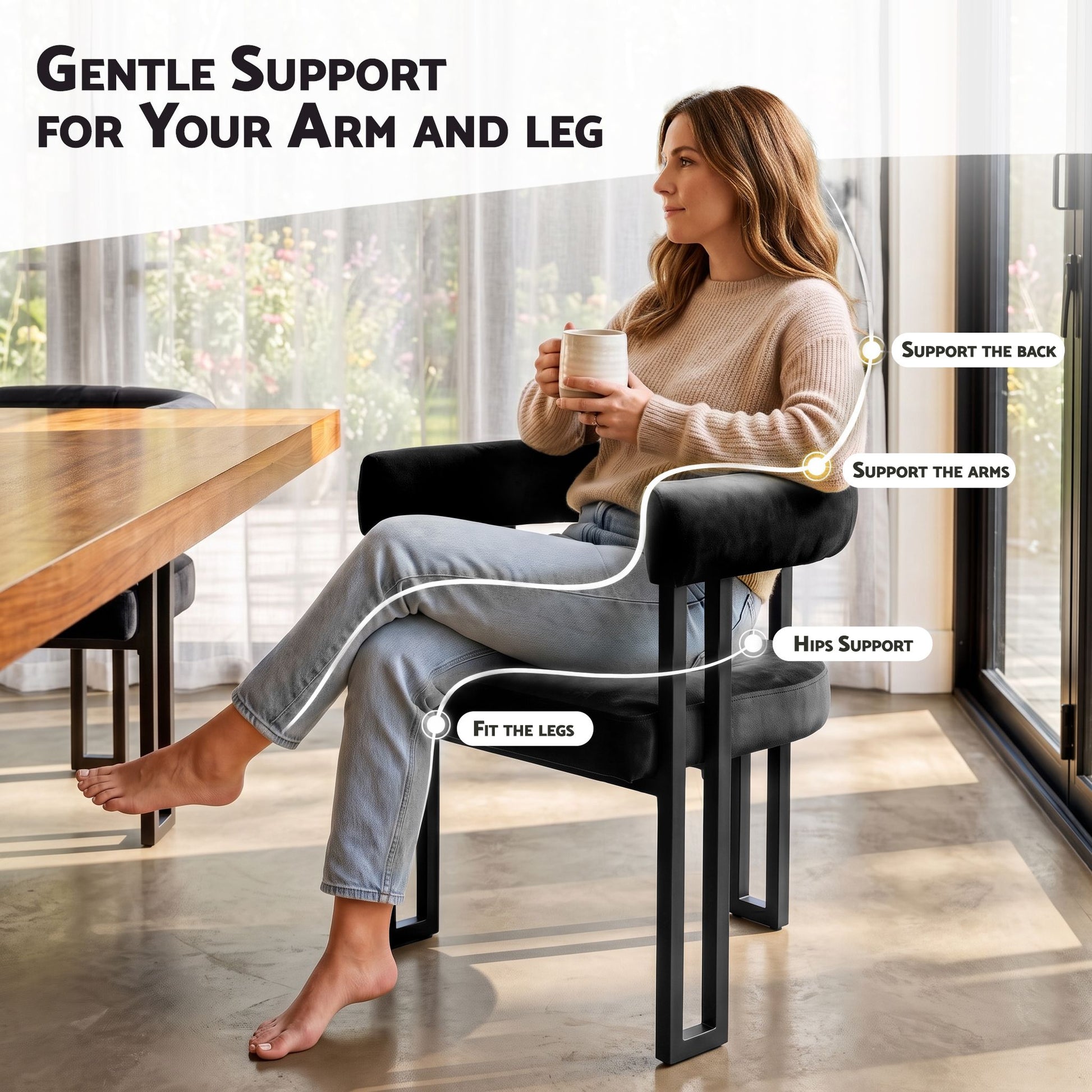 Artiss Dining Chairs Set of 4 Velvet Upholstered Barrel Chairs with Curved Armrests & Back Black