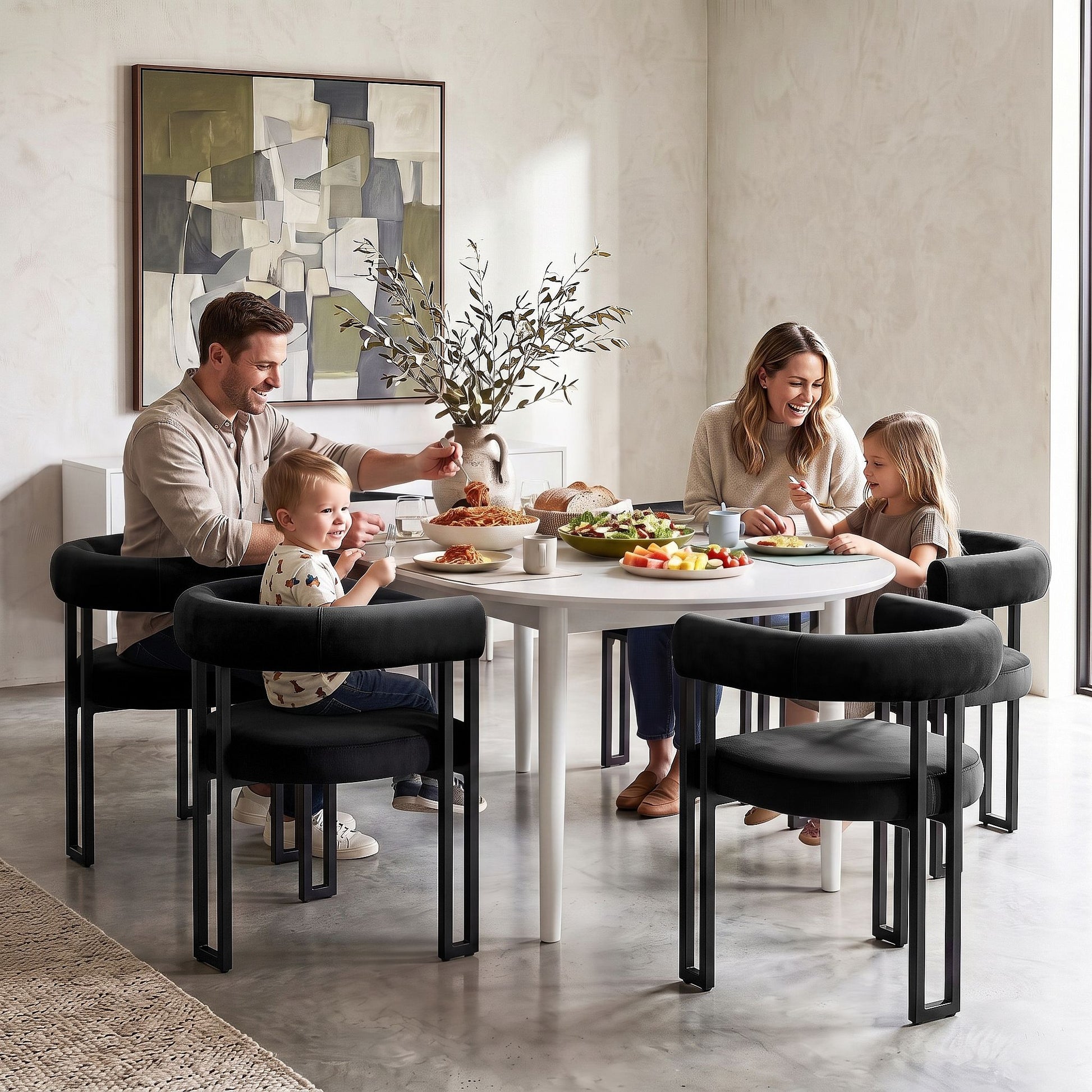 Artiss Dining Chairs Set of 4 Velvet Upholstered Barrel Chairs with Curved Armrests & Back Black