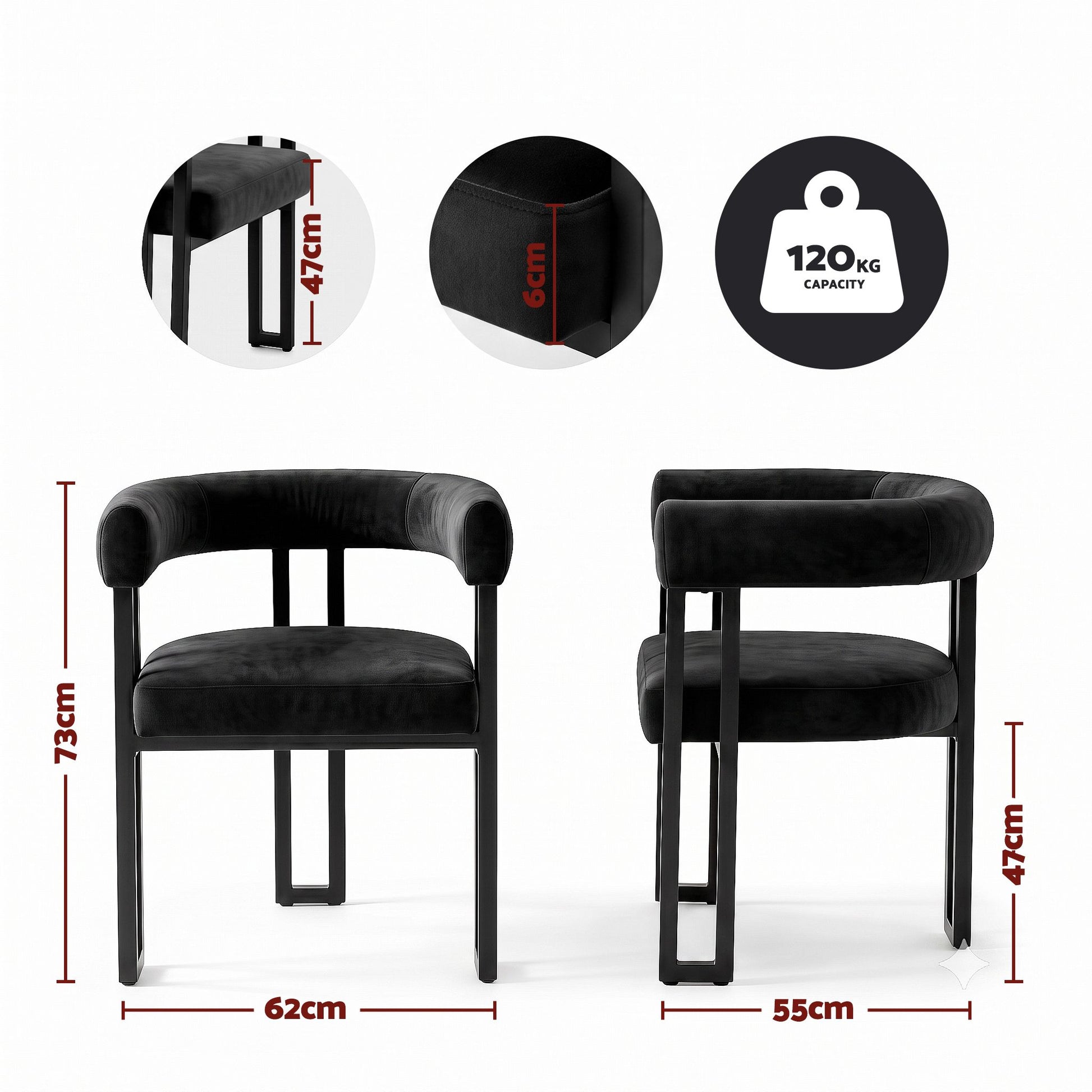 Artiss Dining Chairs Set of 6 Velvet Upholstered Barrel Chairs with Curved Armrests & Back Black