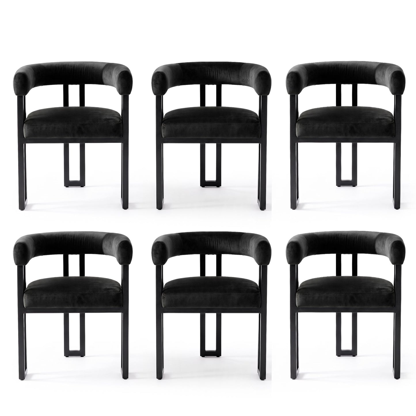 Artiss Dining Chairs Set of 6 Velvet Upholstered Barrel Chairs with Curved Armrests & Back Black