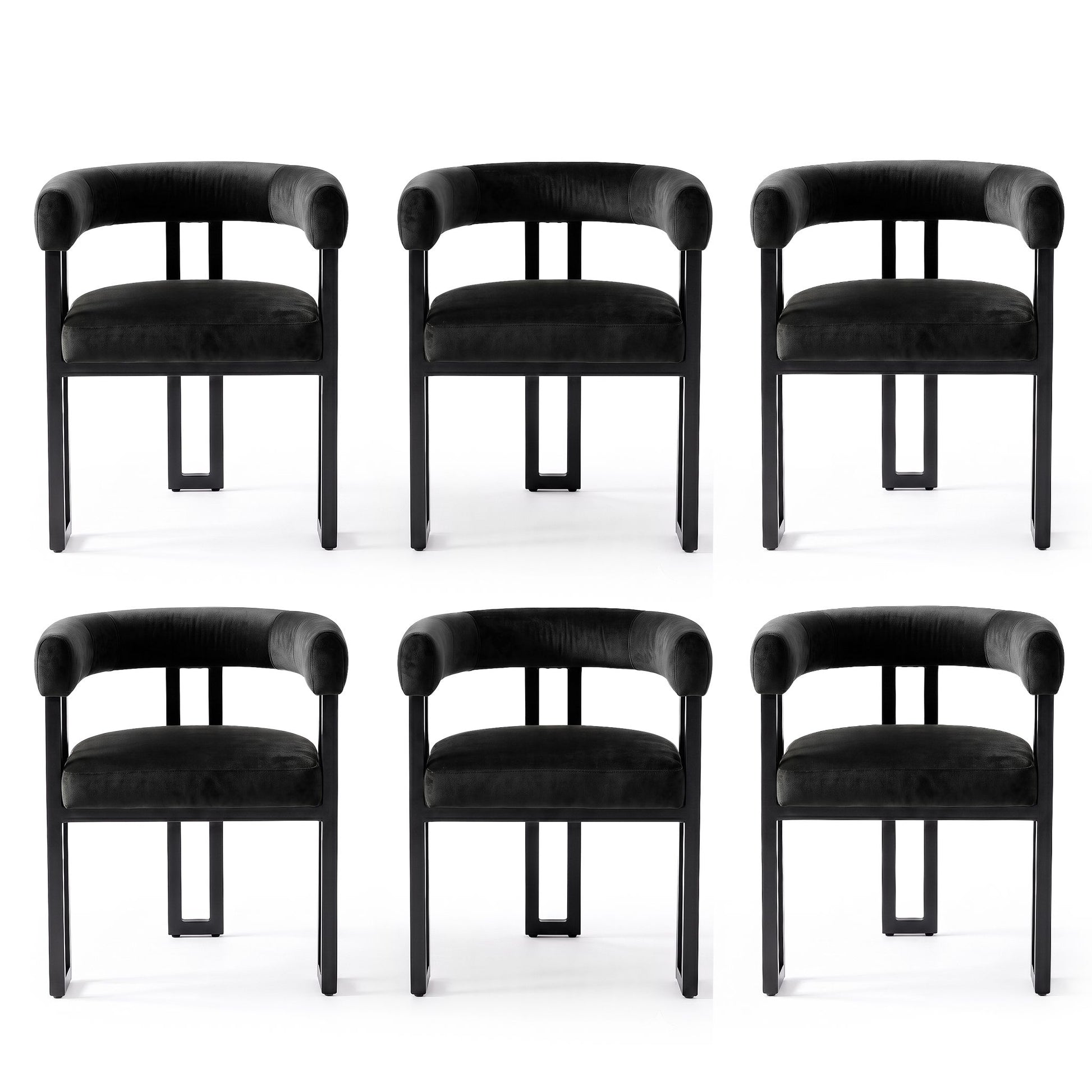 Artiss Dining Chairs Set of 6 Velvet Upholstered Barrel Chairs with Curved Armrests & Back Black