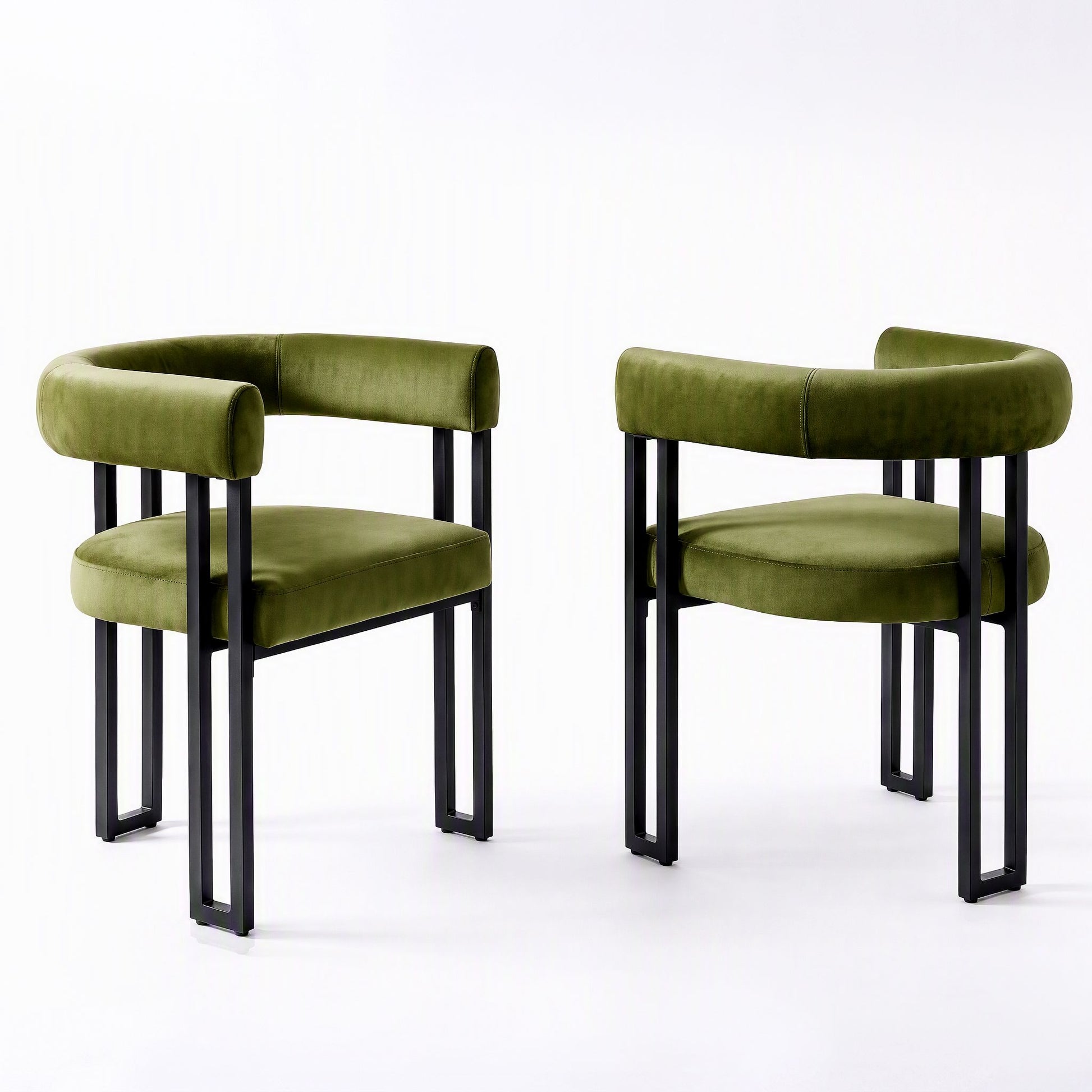 Artiss Dining Chairs Set of 2 Velvet Upholstered Barrel Chairs with Curved Armrests & Back Green