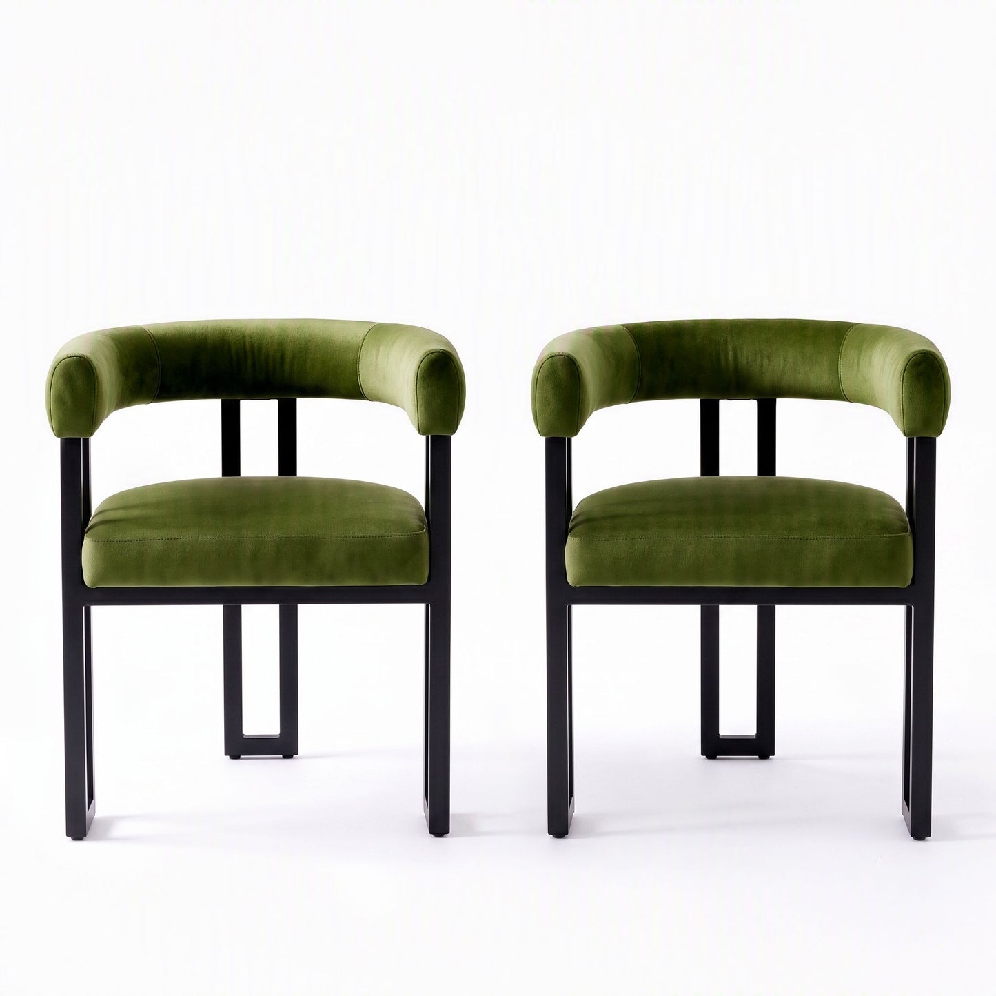 Artiss Dining Chairs Set of 2 Velvet Upholstered Barrel Chairs with Curved Armrests & Back Green