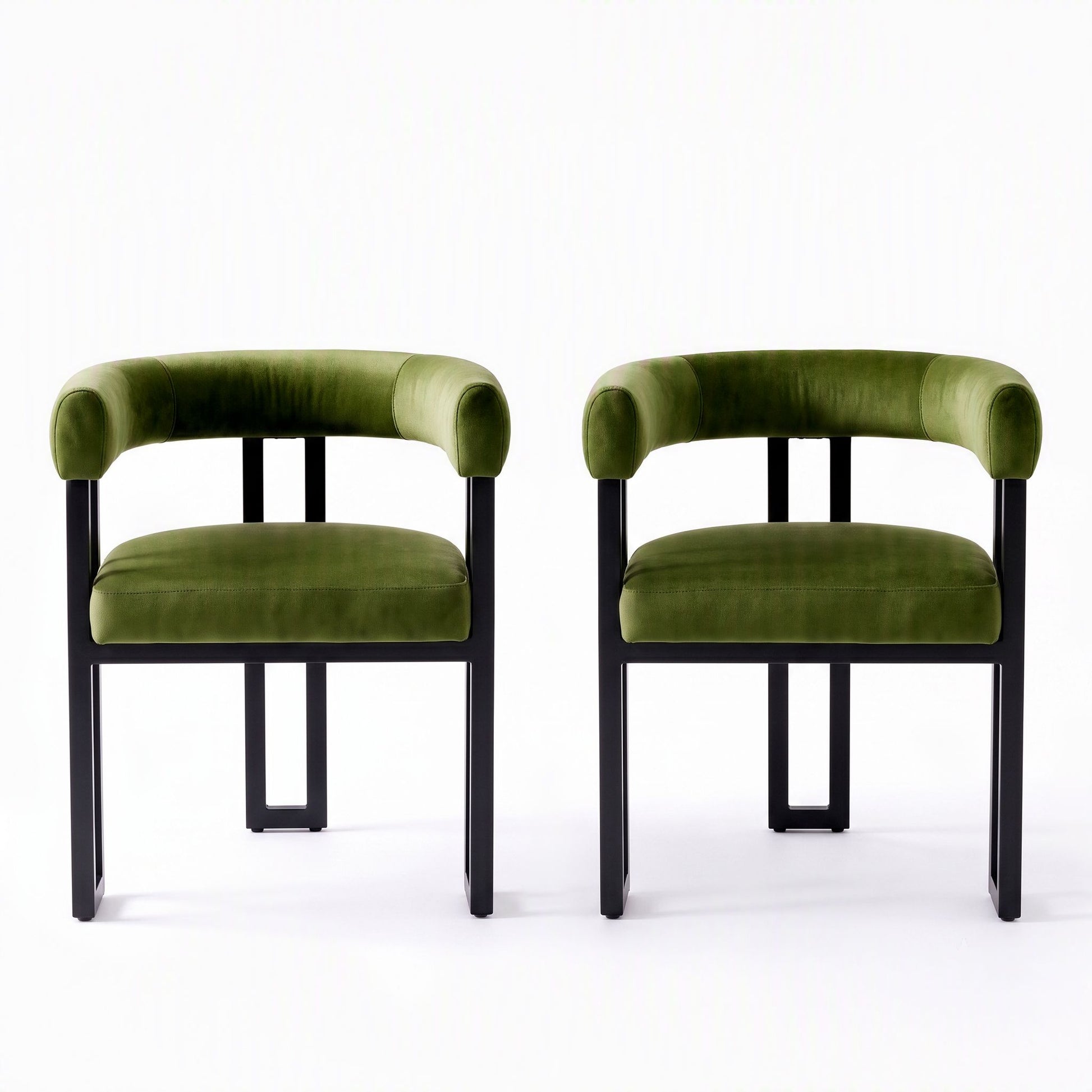 Artiss Dining Chairs Set of 2 Velvet Upholstered Barrel Chairs with Curved Armrests & Back Green