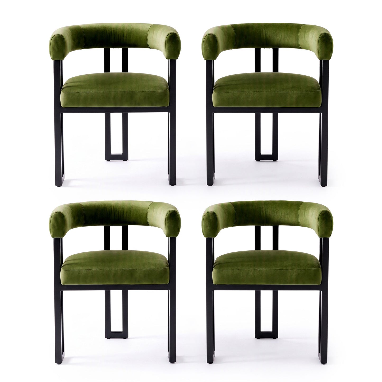 Artiss Dining Chairs Set of 4 Velvet Upholstered Barrel Chairs with Curved Armrests & Back Green