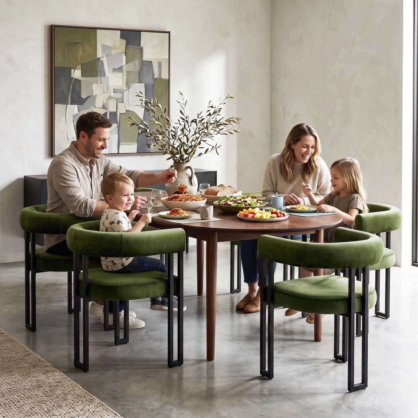 Artiss Dining Chairs Set of 4 Velvet Upholstered Barrel Chairs with Curved Armrests & Back Green