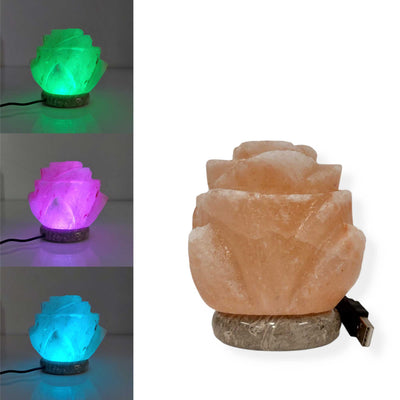 USB Colour Changing Salt Himalayan Lamp - Flower Shape Pink Rock LED Light