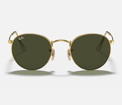 Unisex Ray Ban Sunglasses Rb3447 Round Metal Polished Gold/ Green Sunnies - Xs
