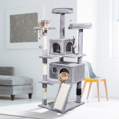4Paws Cat Tree Scratching Post House Furniture Bed Luxury Plush Play 152cm - Grey