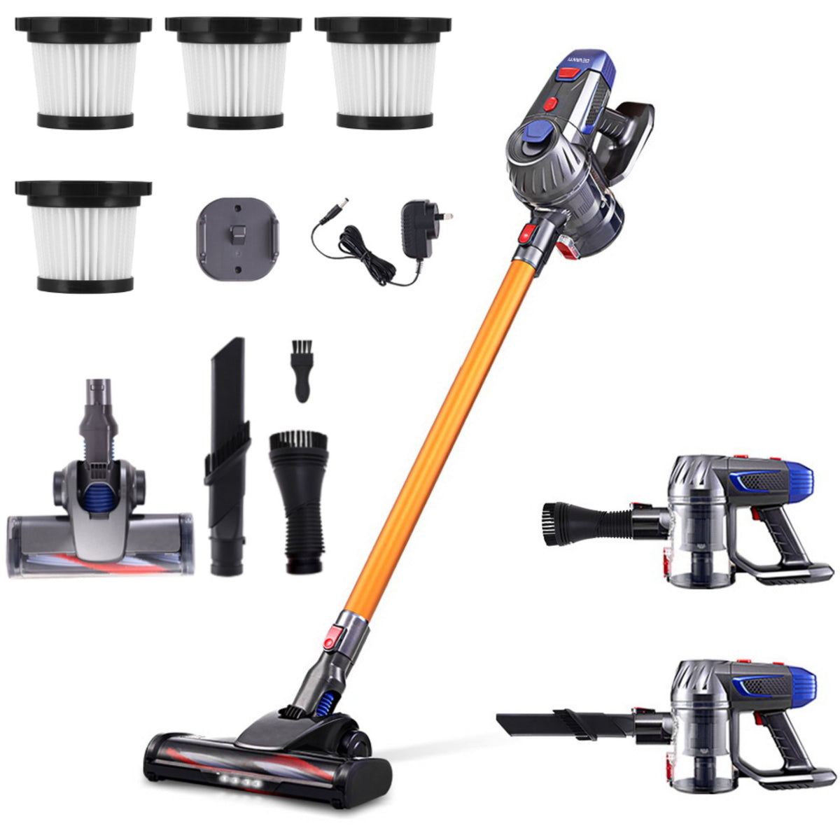 Devanti Stick Vacuum Cleaner Cordless HEPA Filter Gold 150W
