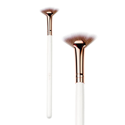 Vegan Small Fan Brush - White & Rose Gold