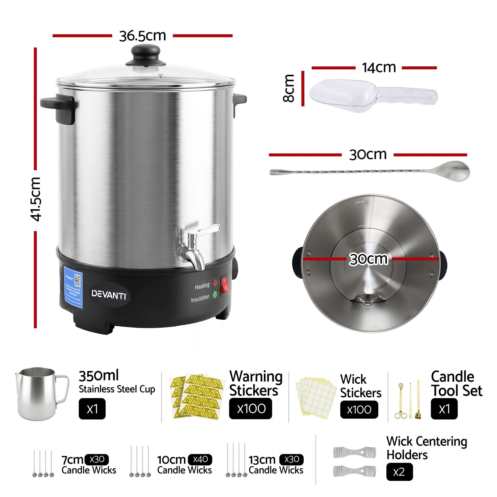 Devanti 16L Wax Melter Candle Making 1500W Melting Pot Furnace Quick Pour Spout Soy Soap